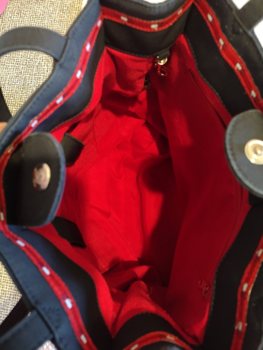 Tommy Hilfiger Navy, Red & White Colorblock Canvas Tote - Picture 4 of 4